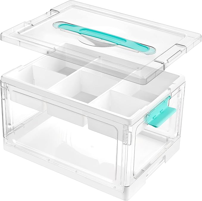 Vtopmart 24 QT Clear Plastic Craft Organizer with Removable Trays and Dividers, Storage Box for Coloring Books, Modeling Clay, Molds and Art Supplies, 1 Pack