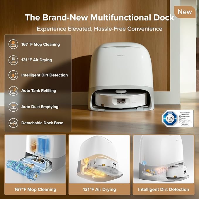 roborock Qrevo Curv 2 Flow Robot Vacuum and Mop with 6 Packs Disposable Dust Bags