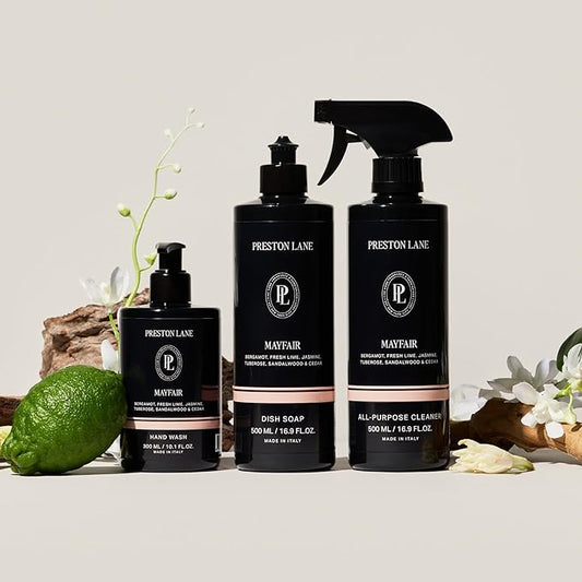 Preston Lane Luxury Kitchen Set – Hand Wash, Dish Soap & All-Purpose Cleaner | Plant-Powered Cleaning Essentials Bundle with Fine Italian Fragrance, Mayfair Scent