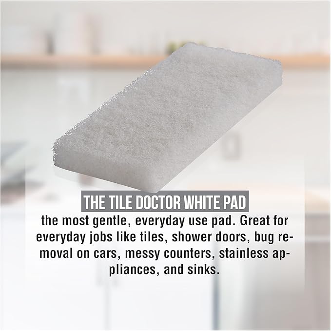 Scrub Doctor 6-Pack of 10 x 4.5 x 1 in. Large White Scrub Pads and Scrub Pad Holder Scrub-HLD-L-WHT-6, Non-Scratch Scrubbing Pads for Tile, Shower Doors, Metal Trim, Stainless Steel, and Car Wheels