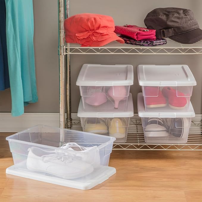 Sterilite 12-Pack 6 Quart Storage Box, Stackable Clear Plastic Bins with Snap-On Lids - Heavy-Duty Organizing Containers for Closet, Bathroom, and Office