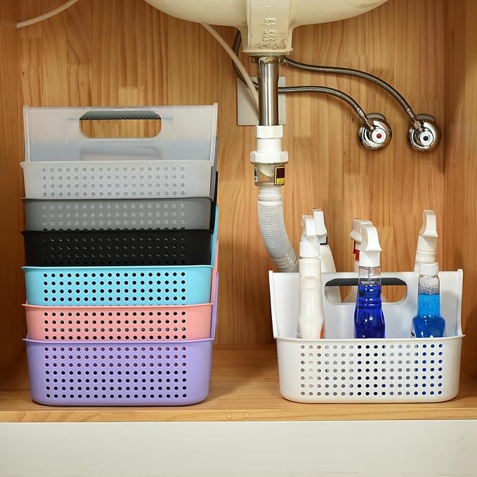 ALINK Portable Plastic Shower Caddy Basket, Large Cleaning Supply Caddy Organizer Storage Tote with Handle for Bathroom, College, Cabinet, Dorm Room Essentials - Blue