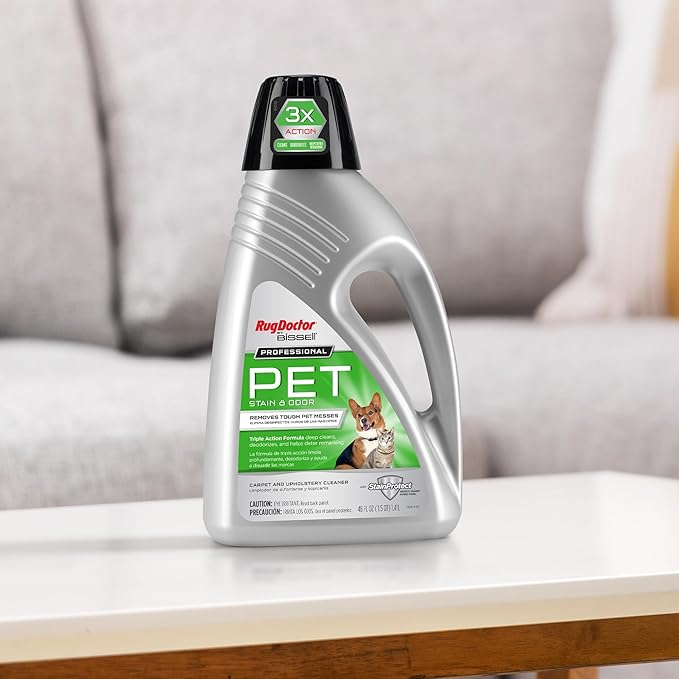 Rug Doctor Professional Triple Action Pet Stain and Odor Deep Carpet Cleaner Solution 48oz. Triple Action Formula Cleans, Deodorizes and Deters Remarking, Carpet Shampoo for Pet Stains & Odors