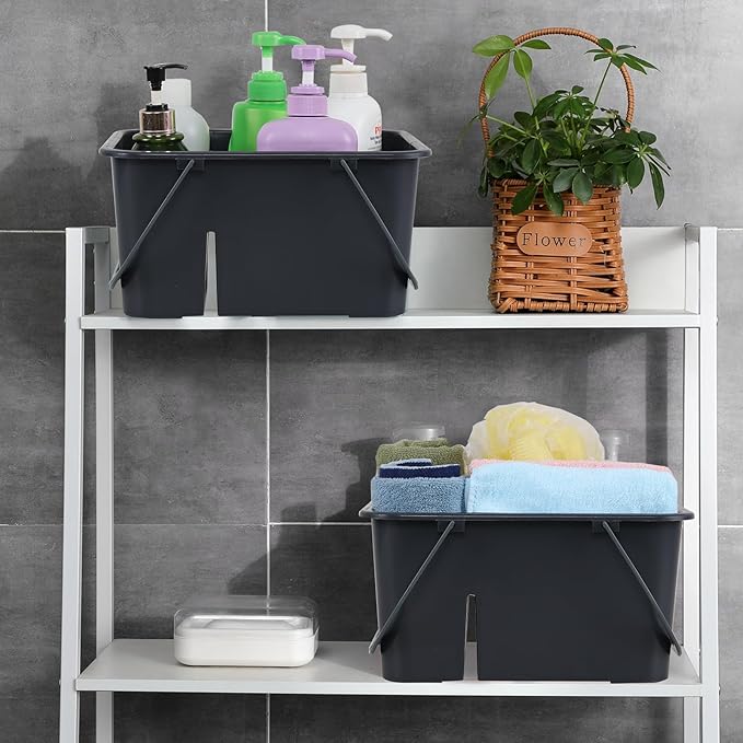 Plastic Divided Caddy Organizer with Handle, 4-Compartment Plastic Cleaning Caddy, Drak Gray