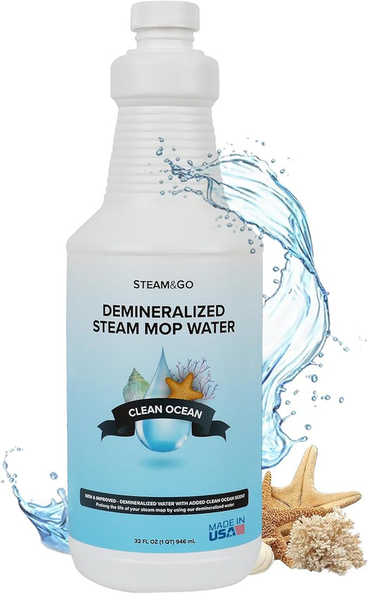 Steam & Go Demineralized Water - Multisurface Cleaner, PVC-Free Ready-to-Use for Mops & Floor Steamers - Ideal for Kitchen, Bathroom, & Home Surfaces - Clean Ocean Scent - 32oz (Pack of 1)