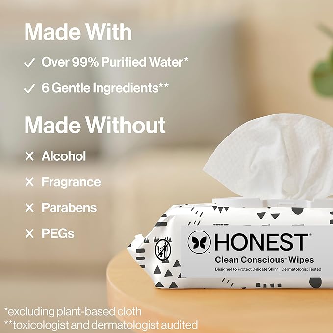 The Honest Company Hypoallergenic Multi-Use Baby Wipes for Sensitive Skin, Pattern Play, 720 Count