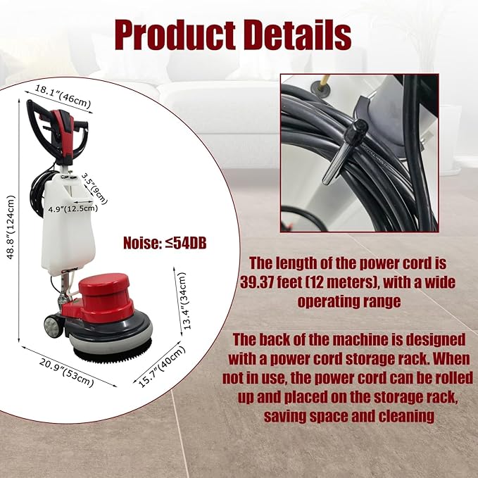 110V Floor Cleaning Machine, 17" Heavy Duty Multi-functional Floor Scrubber, Commercial and Industrial Scrubber Machine Red