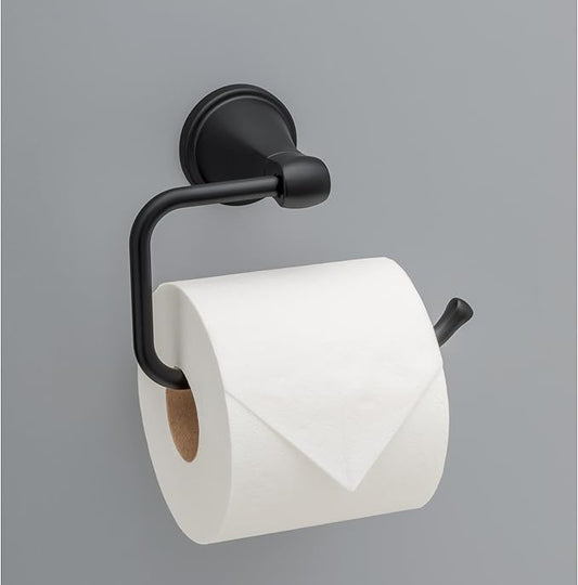 Delta Faucet Becker (1-Pack) Toilet Paper Holder, Matte Black, Wall Mounted Euro Hook Design BCK50-MB