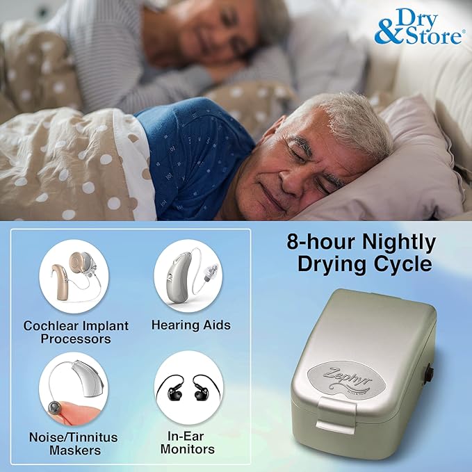 Zephyr by Dry & Store Hearing Instrument Dryer/Dehumidifier | for Care and Maintenance of Hearing Aids | Cochlear Processors | in-Ear Monitors