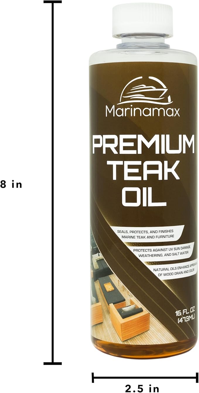 Marinamax Premium Teak Oil 16 Oz | Wood Oil, Preserver, Stain, Sealer, and Protector | Great for Teak Furniture and Boat and Marine Interior Teak Wood