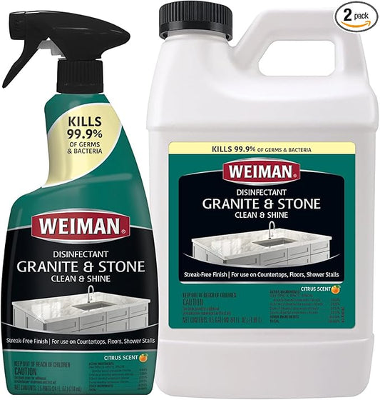 Weiman Disinfecting Granite Cleaner & Polish Value Pack - (1) 24 oz Spray Bottle, (1) 64 oz Refill