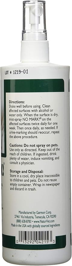 NaturVet Pet Organics No Mark Cat Spray – Helps Deter Cats from Urine Marking – for Indoor/Outdoor Use, Housetraining – Simulated Pheromones, Mist Sprayer – 16 Fl. Oz.
