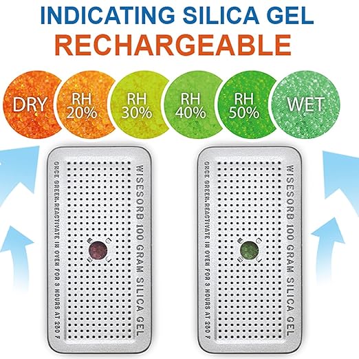 100 Gram 2 Pack Indicating Silica Gel Canister, Gun Safe Dehumidifier (Orange to Green), Reusable Desiccant Canister Dehumidifier