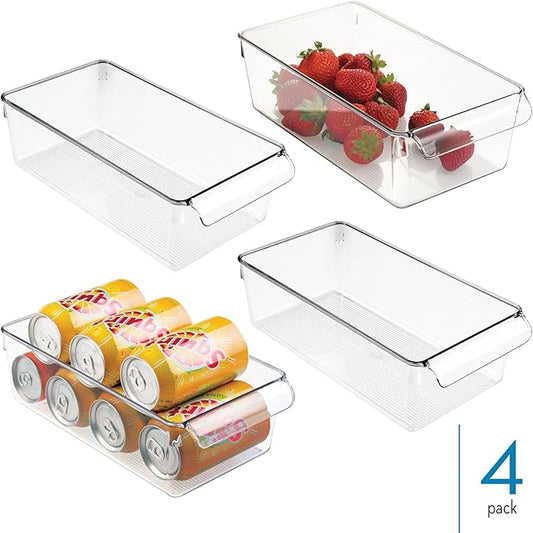 iDesign Fridge Storage Bin with Handle - Fridge Tray for Meats and Cheeses - Set of 4 - Clear