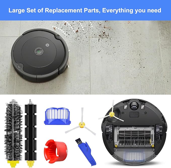 Replacement Parts Accessories for irobot Roomba 600 Series 694 692 675 695 690 680 665 651 650 620 614 & 500 Series 595 585 564, 8 Side Brush, 8 AeroVac Filter, 2 Bristle & Beater Brush