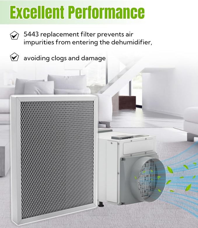 2 Packs 5443 Dehumidifier Filter 10″x12″x1″ Fits for Whole-House Dehumidifiers Models 1830 1850 1852 and Ventilation Models 8191 8192,Washable MERV 8 Filter Replacement