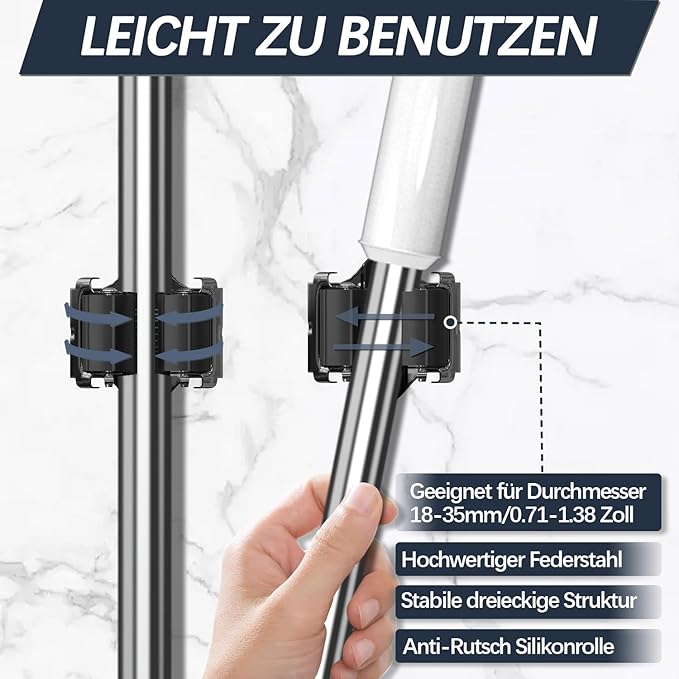Mop and Broom Holder Big Size Hanging 1KG Extra, 20 Pack, Wall Mount for Organizing Mop Broom in Garden, Laundry Room, Cleaning, Bathroom, Kitchen, Garage (Black)