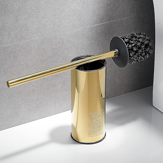 Freestanding Toilet Brush Holder for bathrooms 304 Stainless Steel Toilet Brush Stand Round Storage and Organization Rust Resistant 18-inch high Polished Gold Finished