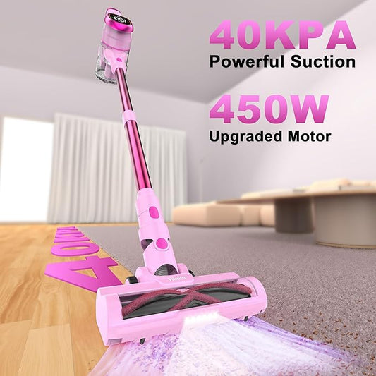 Tikom V500 Cordless Vacuum Cleaner for Home, 40000Pa/450W Stick Vacuum with LED Touch Screen, Charging Wall Dock, Anti-Tangle, Lightweight Handheld Vacuum for Pet Hair, Hard Floor, Carpet