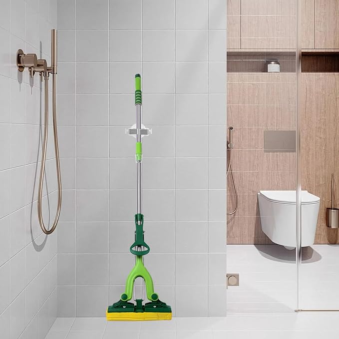 PRETYZOOM Mop and Broom Holders Wall Mounted Broom Rack Self Adhesive No Nails Required for Bathroom Kitchen