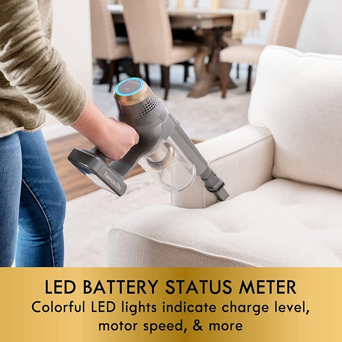 Kenmore Elite DS4095.01 CSV Max Upgrade Brushless Cordless Stick Vacuum with EasyReach Wand, HEPA Filter & LED Headlight, Converts to Lightweight Handheld for Hardwood Floors, Carpet & Pet Hair, Gold