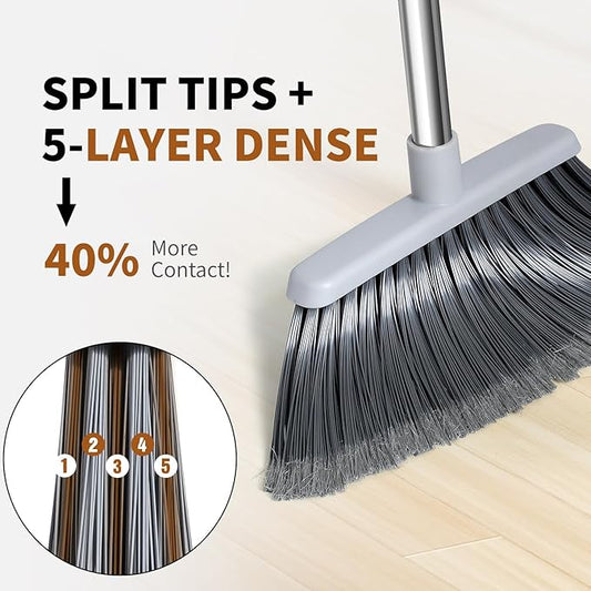 Broom, Outdoor Brooms for Sweeping Indoor, Adjustable 55" Pet Hair Removal Heavy Duty Broom for Floors Home Kitchen Garage Commercial Patio Industrial Snow (Pack of 1)