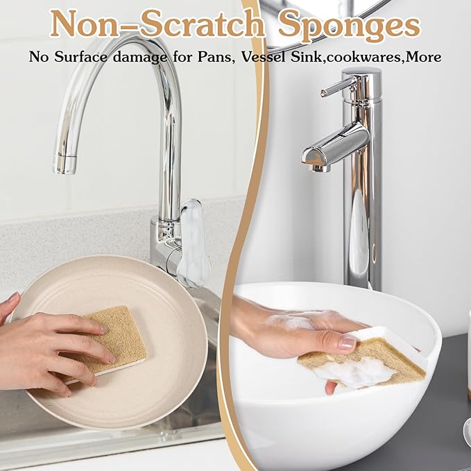 36pcs Natural Kitchen Sponge Eco Friendly Dish Sponges for Kitchen Compostable Coconut Scrubber Sponge Scrubbing Sponges for Dishes Household Cleaning Foam Non Scratch Dishwashing Scrubber