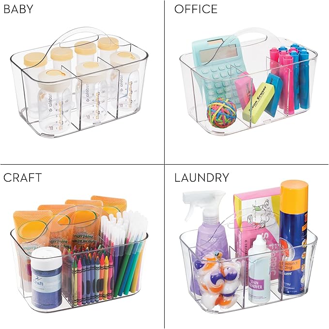 4-Section Storage Caddy with Handle - All-Purpose Storage Caddy Organizer - Set of 2 - Clear
