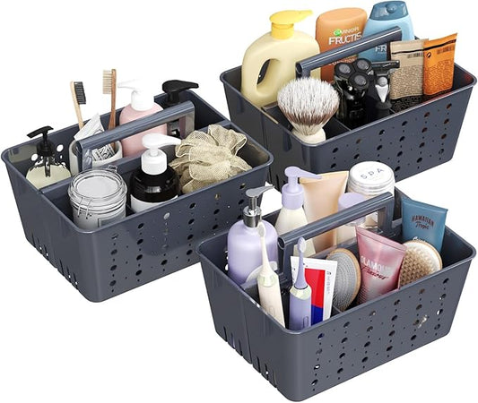 Lifewit Shower Caddy Portable, Plastic Bathroom Organizer with Handle and Holes, Hard Cleaning Basket for Toiletry Storage, College Dorm Essentials, Slate Blue, 3 Packs