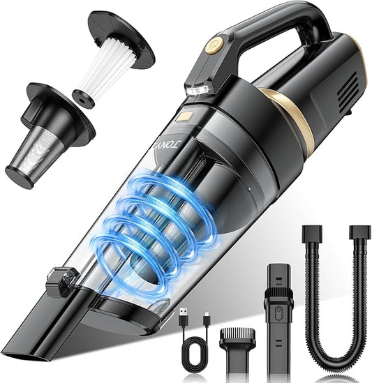 JONYJ Handheld Vacuum Cordless, 16000PA Strong Suction Hand Held Car Vacuum Cleaner, Portable Hand Vacuum Rechargeable with Multi-Nozzles & LED Light for Home, Car, Office, Pets