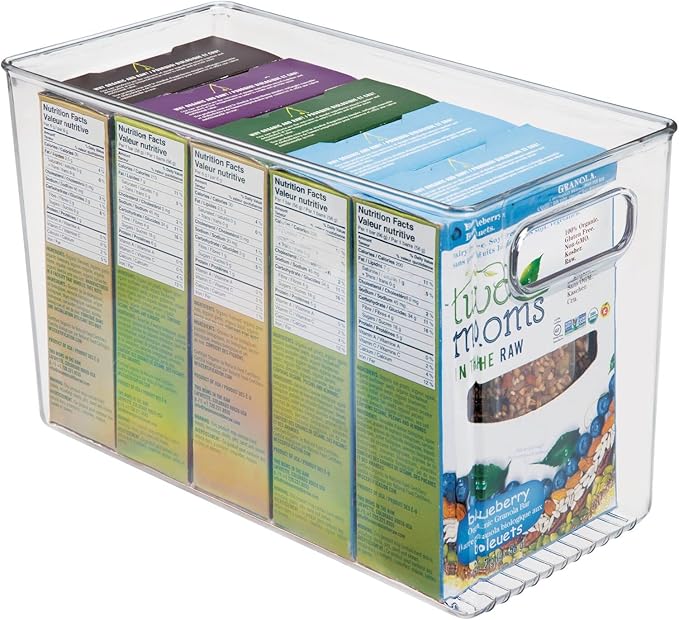 mDesign Plastic Modern Kitchen, Pantry Food Storage Container Bin w/ Handles - Cabinet, Fridge/Freezer, Countertop Organizer - Snacks/Drink/Appliances; Ligne Collection, Clear, 12x6x7.75 (Pack of 2)