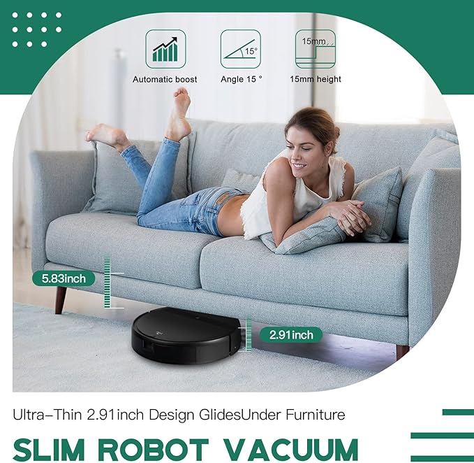Robot Vacuum for Pet Hair, 2-in-1 Vacuum & Mop Combo with Tangle-Free Suction & Smart 3D Avoidance, App/Wi-Fi/Alexa, Ultra-Slim & Quiet, Self-Charging for Hard Floors and Low-Pile Carpet