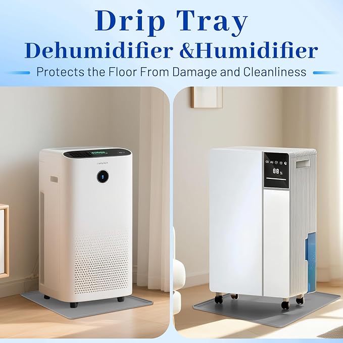 Dehumidifier Drip Mat- 23.6'' x 19.7'' x 0.78'' Silicone Humidifier Drip Mat, With Raised Edge, Non-Slip,Spill-Proof,Dehumidifier Drip Pan,Prevent Water Leakage and Protect Floor & Carpet-Grey