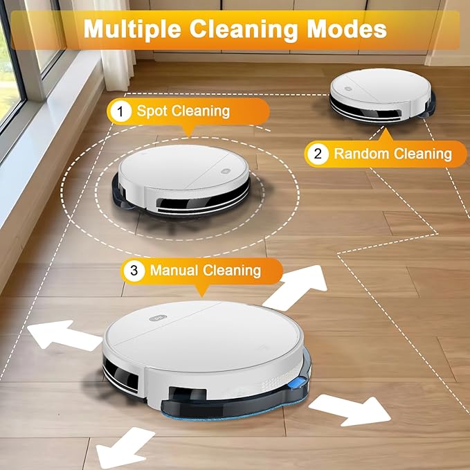 Robot Vacuum and Mop Combo, Up to 4500Pa Strong Suction, 2 in 1 Super Thin Robotic Vacuum Cleaner with App/Remote/Voice Control, Self-Charging, Slim for Pet Hair, Hard Floor, Low-Pile Carpet White