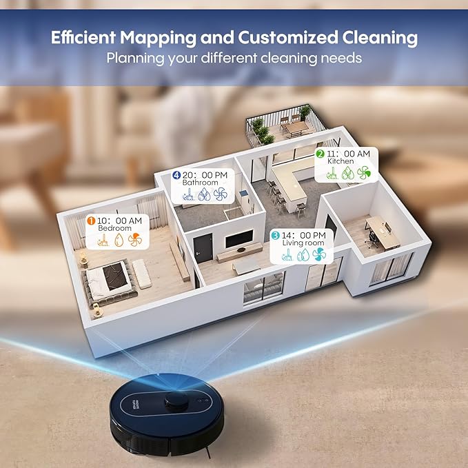Robot Vacuum and Mop Self Emptying, 5000Pa Suction, LiDAR Navigation, Smart Obstacle Avoidance, Home Mapping, No-Go Zone, 60-Day Hands-Free Cleaning, Idear for Homes with Pets, Carpet & Hard Floors