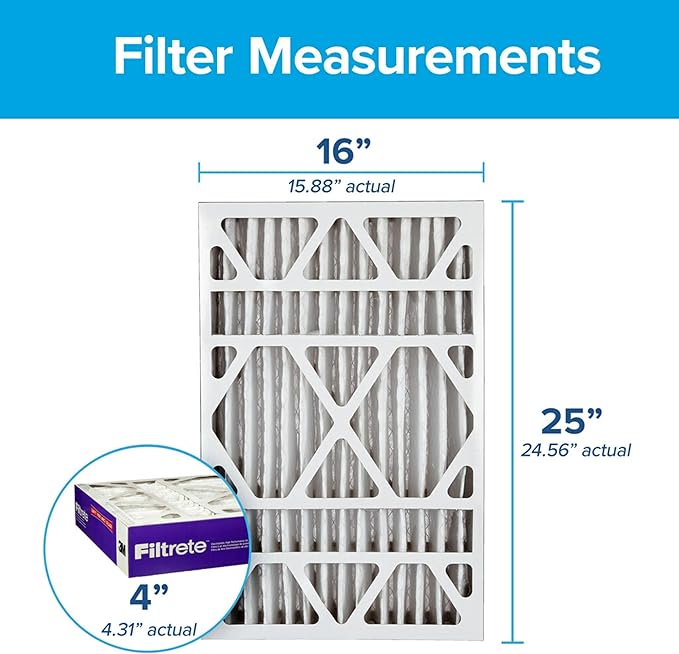 Filtrete 16x25x4 AC Furnace Air Filter, MPR 1550, MERV 12, Fits Lennox & Honeywell, Certified Asthma & Allergy Friendly, Electrostatic Air Cleaning Filter, 2-Pack (Actual Size 15.88x24.56x4.31 in)