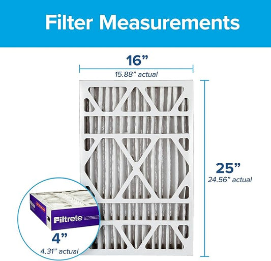 Filtrete 16x25x4 AC Furnace Air Filter, MPR 1550, MERV 12, Fits Lennox & Honeywell, Certified Asthma & Allergy Friendly, Electrostatic Air Cleaning Filter, 2-Pack (Actual Size 15.88x24.56x4.31 in)