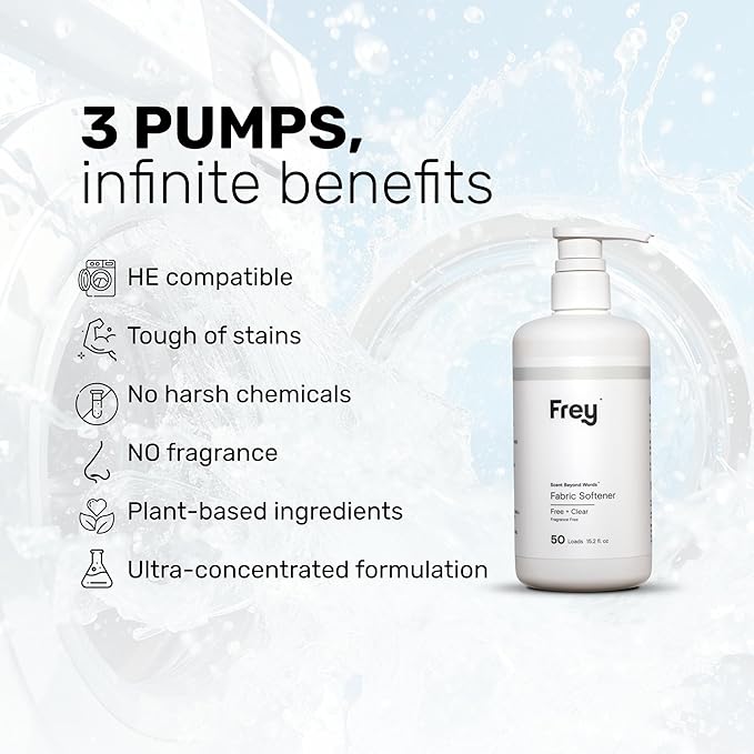 FREY The Complete Package - Concentrated Liquid Laundry Detergent, Fabric Softener, & Dryer Sheets (Fragrance-Free)