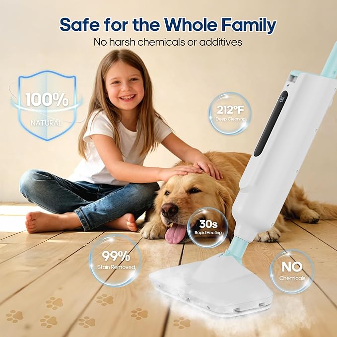 NEWBULIG Steam Mop for Hardwood/Tile/Carpet, Lightweight Steamer Cleaner for Floor Cleaning, 16.4 FT Cord and 2 Washable Pads