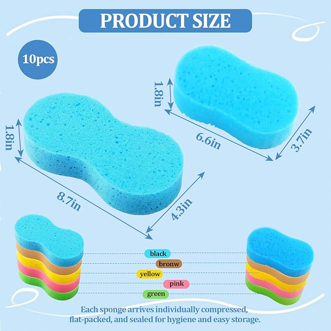 10 Pack Large Car Wash Sponges Non-Scratch Sponges for Auto, Truck, RV, Boat Cleaning Thick Foam for Kitchen, Bathroom, Household (Large & Standard)