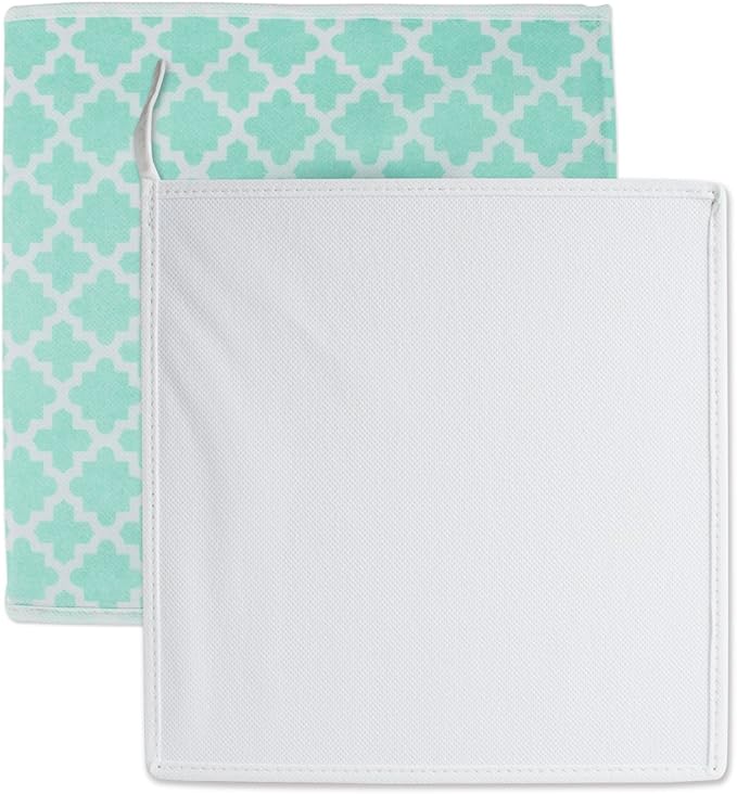 DII Non Woven Polyester Storage Bin, Lattice, Aqua, Small Set of 4