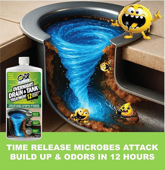 Oil Eater Drain & Tank 3-in-1 Treatment for Grease Traps, Septic Tanks, Drains, 32oz