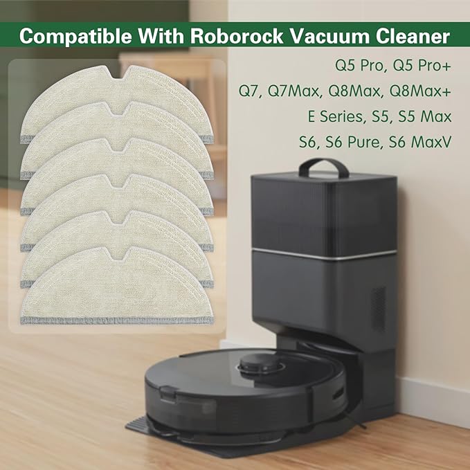 VIEWALL 6 Packs Reusable Microfiber Mop Cloth Compatible with Roborock E Series, Q5, Q5 Pro, Q5 Pro+, Q7, Q7Max, Q8Max,Q8Max+,S5, S5 Max, S6, S6 Pure Robot Vacuum Cleaner(Not for Q7 M5, S8, S7, Q10)