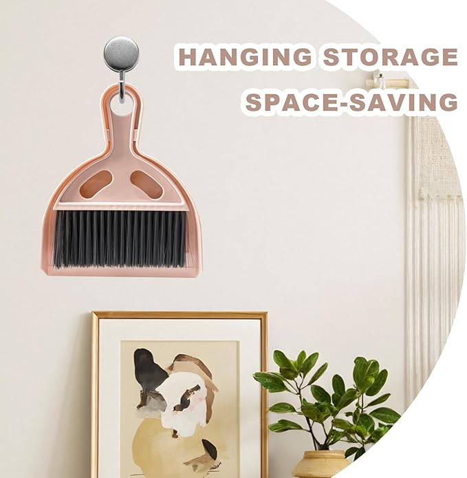 Mini Broom and Dustpan Set Small Broom with Dustpan Combo Set Portable Cleaning Tools for Home Office RV Learning Camping (Pink)