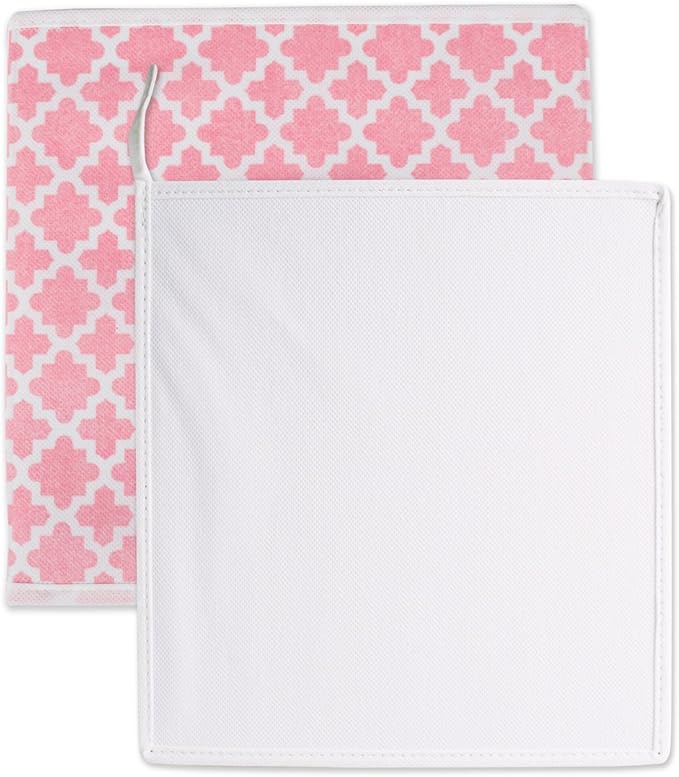 DII Non Woven Polyester Storage Bin, Lattice, Pink Sorbet, Small Set of 4