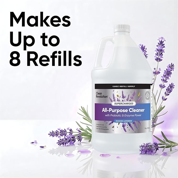 Clean Revolution SuperCharged All Purpose Cleaner, Non-Toxic, Eco-Friendly & Plant-Based, Ready to Use, Seaside Lavender, 128 Fl oz