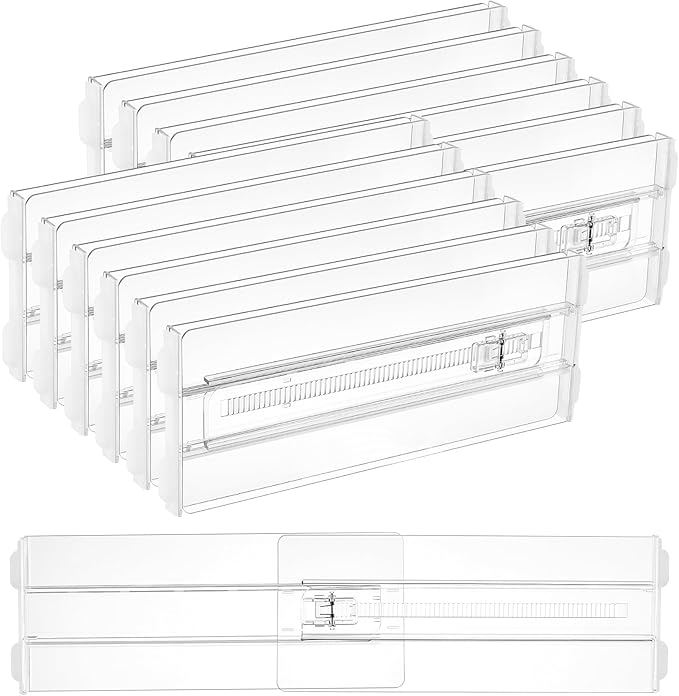 Vtopmart 12 Pack Drawer Dividers for Clothes, 4" High 10.2"-16.5" Adjustable Expandable Dresser Drawer Organizer, Clear Plastic Separators for Dresser, Baby Clothing, Underwear, Cosmetic, Toiletries
