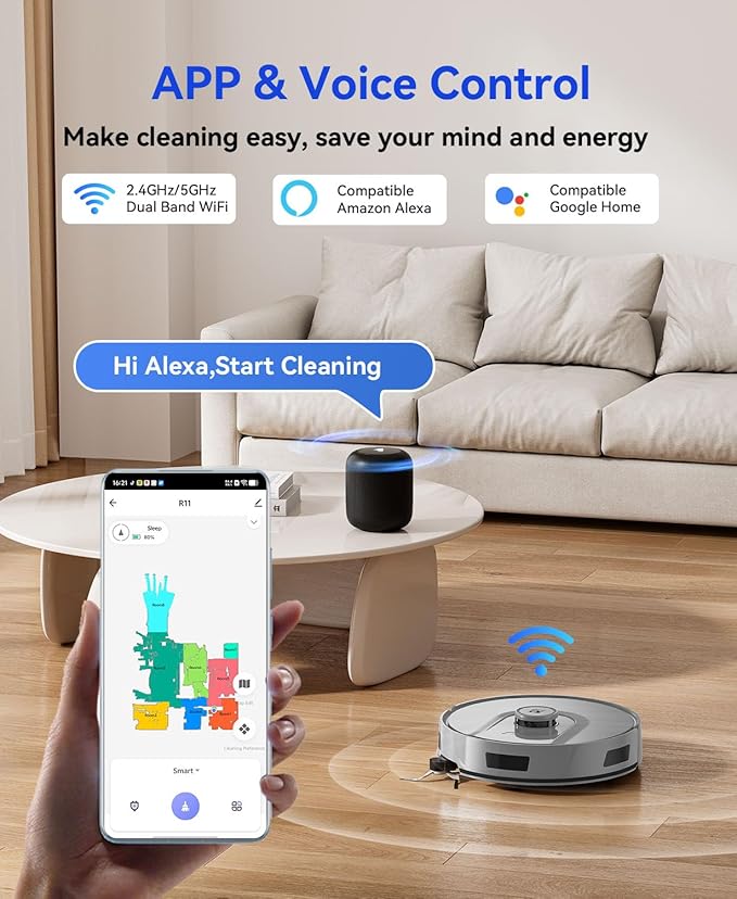 Redroad Robot Vacuum 20,000 Pa Robot Vacuum and Mop,90 Day Self Emptying Vacuum Robot,Lidar Navigation,5G/2.4GWiFi APP Aspirateur Robot,Self-Charging Robot Vacuums for Pet,Floor,Carpet Gray R11