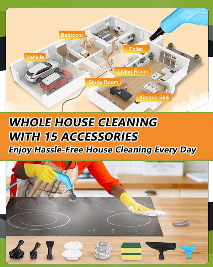 Handheld Steam Cleaner for Home, 10s Heat-Up/2.11 Qt Tank/4.5BAR High Pressure Steamer for Cleaning, 3 Level Pressurized Portable Steam Cleaner for Car, Kitchen, Grout, Tile, Dirt, Bed Bugs, Blue