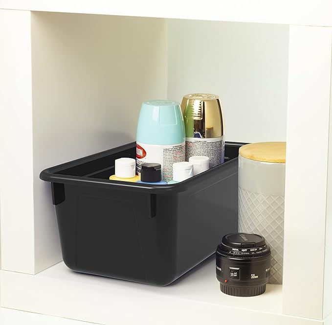 Storex Small Cubby Bin, 7.8 x 12.2 x 5.1 Inches, Black, 5-Pack (62466E05C)